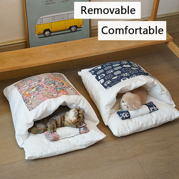 Cute and Cozy Semi-Enclosed Cat Bed for a Peaceful Nap